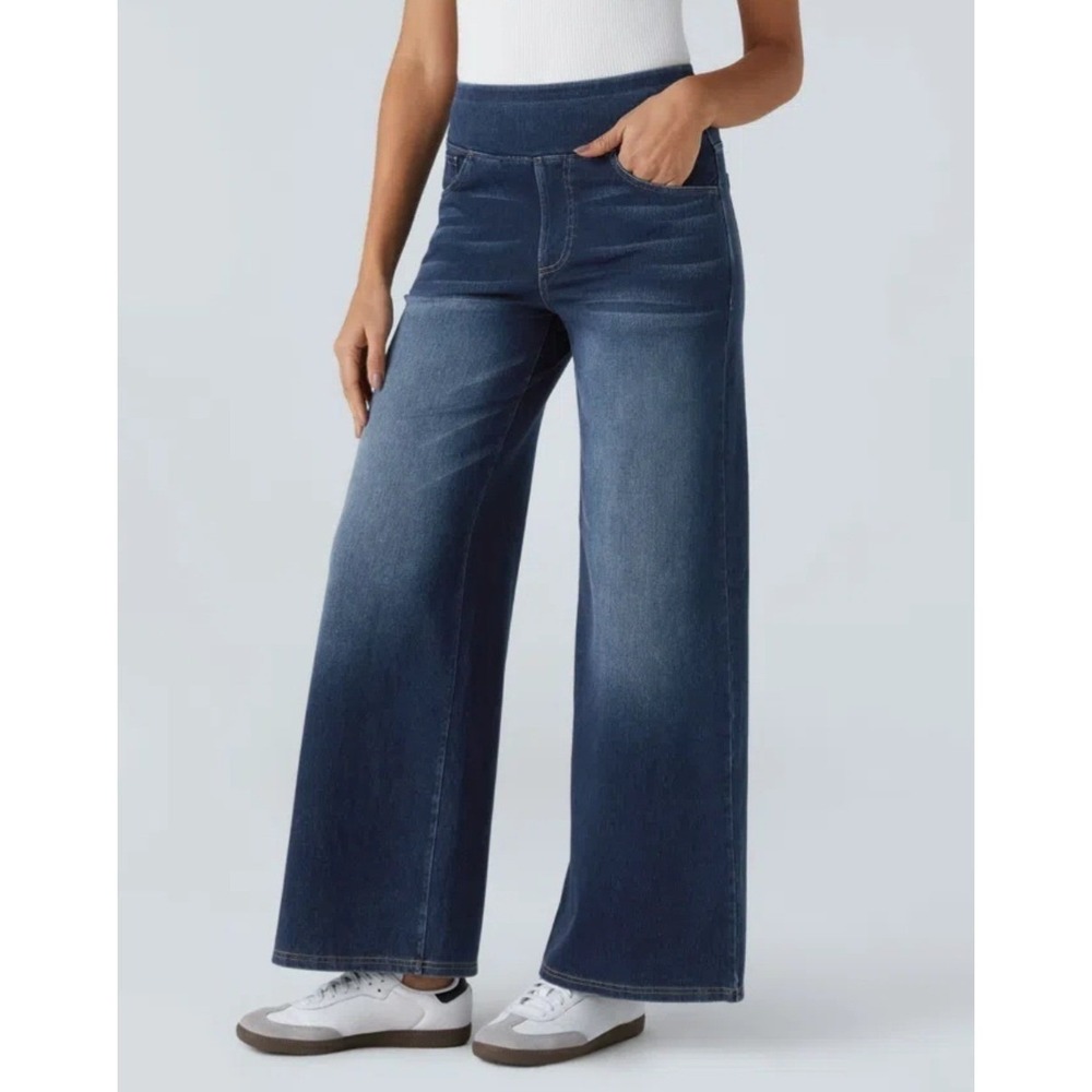 Halara Flex High Waisted Pockets Baggy Wide Leg Washed Casual Jeans Large Petite